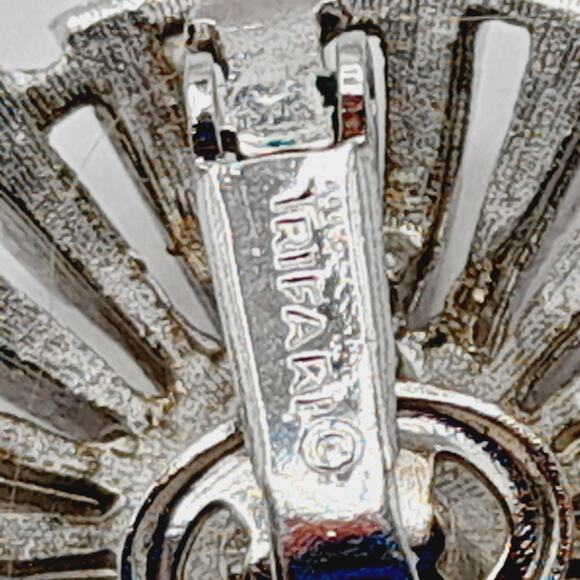 Vintage Crown Trifari Rhodium Plated Clip Earrings, Mid-Century Sunburst Jewelry - Picture 10 of 13